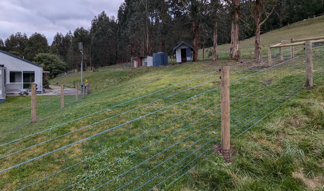 Goat fencing and two hot wires installed around the goat paddock